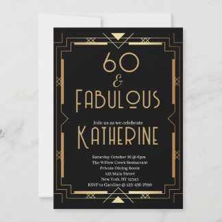 60 und Fabelhaft 60. Geburtstagsfeier Art Deco Einladung