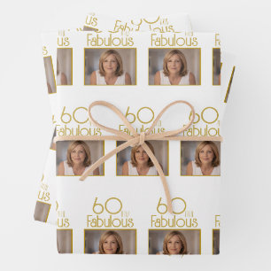 60 und Fabelhaft Gold Foto 60. Geburtstag Geschenkpapier Set