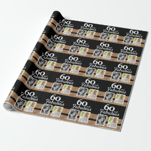 60 und Fabelhaft Gold Glitter 2 Foto 60. Geburtsta Geschenkpapier