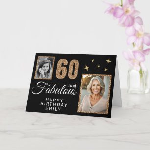60 und Fabelhaft Gold Glitter 2 Foto 60. Geburtsta Karte