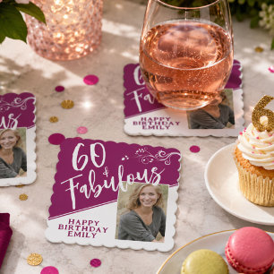 60 und Fabelhaft Skript Foto Magenta 60. Geburtsta Untersetzer