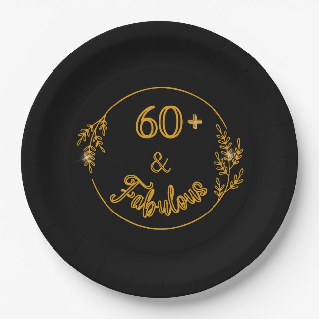60 und fabelhafte Black and Gold Pappteller (Vorderseite)