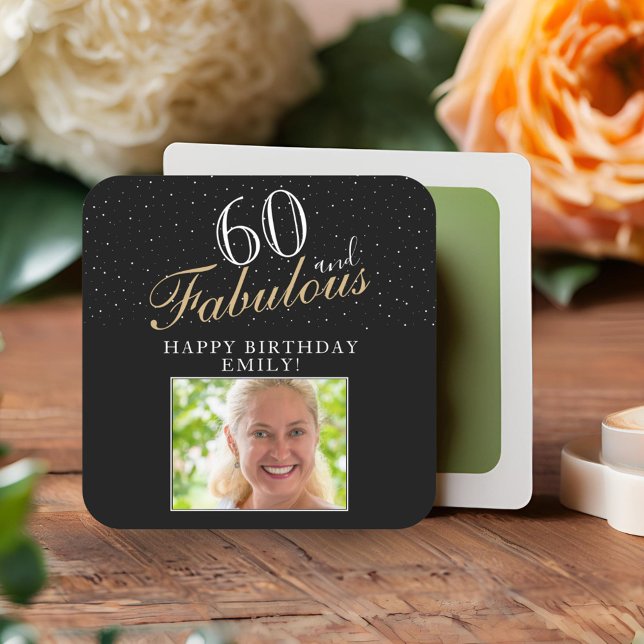 60 und fabelhafte Elegant Black Foto 60. Geburtsta Quadratischer Aufkleber (Von Creator hochgeladen)