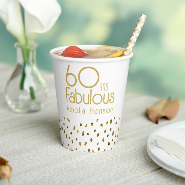 60 und fabelhafte Elegant Gold Glitzer 60. Geburts Pappbecher (In Situ)
