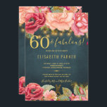 60 und fabelhafte florale elegante 60. Geburtstags Einladung<br><div class="desc">Luxuriöse Vintage romantische stilvolle 60. Geburtstagsgeschenk-Einladung mit rot-rosa und pfirsichfarbenen Glitzer Peony Rose und blühenden Garlands und golden rustikalen Saiten oder Tinkle Lichter auf einem Mitternacht blauen Kalkboard Hintergrund. — Die Einladung ist geeignet für Frühlings- oder Sommernacht, Herbst rustikalen oder Garten Vintagen Outdoor Meilensteine Geburtstagsparty - dreißig, vierzig, fünfzig, sechzig,...</div>