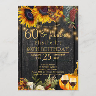 60 und fabelhafte Jahre rustikaler Blumenfall Gebu Einladung