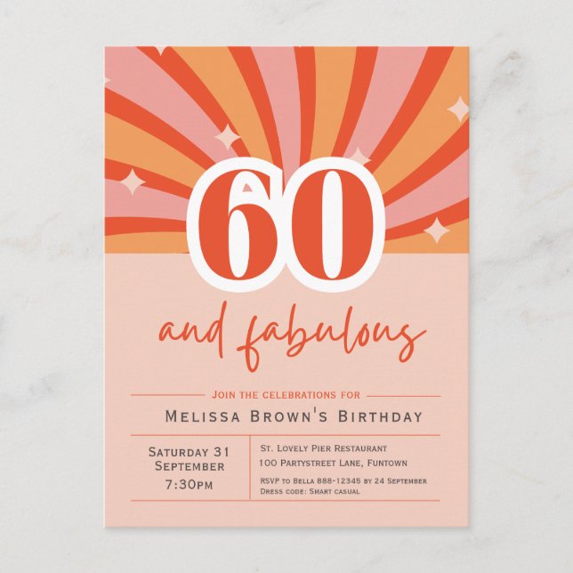 60 und fabelhafte Retro 50. Geburtstag Einladung Postkarte (Vorderseite)