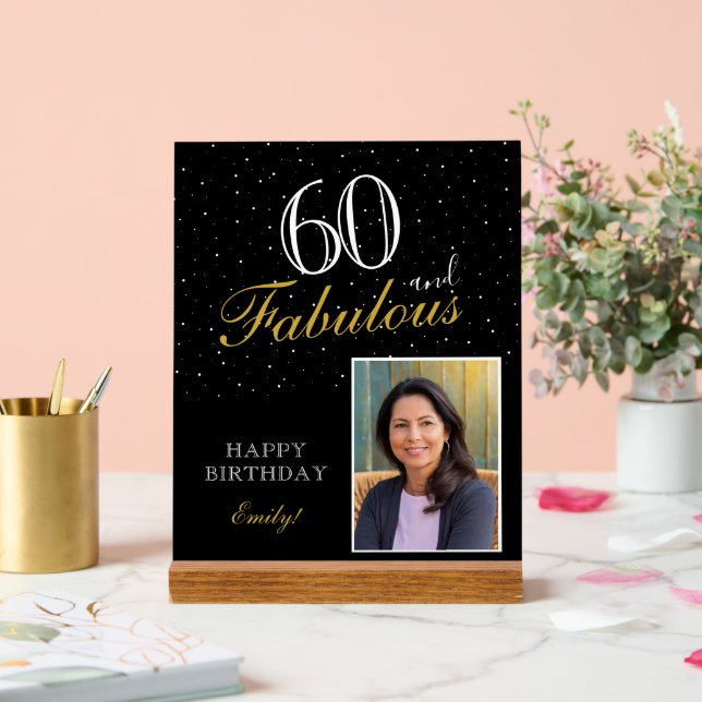 60 und fabelhaftes elegantes Black Birthday Foto Acrylschild (Hochzeit)