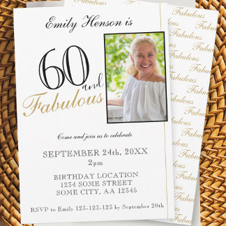 60 und Fabulous Elegant Script Foto Geburtstag Einladung