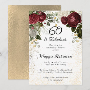 60 und Fabulous Glam Rose Floral Geburtstagsparty Einladung