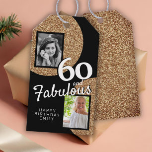 60 und fabulous Gold Glitzer 2 Foto 60. Geburtstag Geschenkanhänger