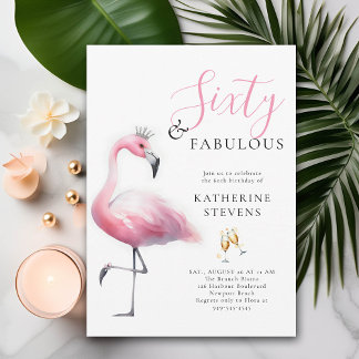 60 und Fabulous Pink Flamingo Tiara 60. Geburtstag Einladung