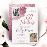 60 und Fabulous Pink Glitzer 2 Foto 60. Geburtstag Einladung<br><div class="desc">60 und fabelhafte rosa Glitzer 2 Foto Überraschung 60. Geburtstag Einladung. Mit dieser "60 und Fabulous" Rosa Glitzer-Geburtstagseinladung wird eine atemberaubende Überraschungsfeier veranstaltet. Dieses elegante Design mit einem funkelnd Pinselstrich aus Imitat und Glitzer und Platz für zwei persönliche Fotos eignet sich hervorragend, um den Geburtstag einer Frau zu würdigen. Vollständig...</div>