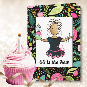 60 und Fantastisch Fette Weibliche Cartoon-Geburts Karte