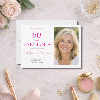60 und Fantastisch Foto Rosa 60. Geburtstagsfeier Einladung