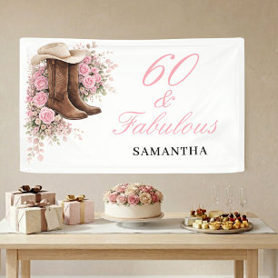 60 und Fantastisch Rosa Western Blumen 60. Geburts Banner