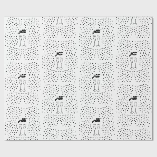 60 und funkelnde Hand, schwarz und weiß gezogen Geschenkpapier (Flach)