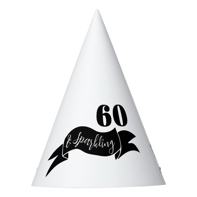 60 und funkelnde Hand, schwarz und weiß gezogen Partyhütchen (Vorderseite)