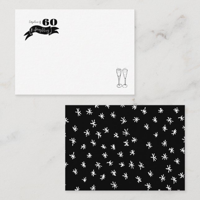 60 und funkelnde Hand, schwarz und weiß gezogen Platzkarte (Vorne/Hinten)