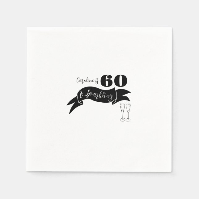 60 und funkelnde Hand, schwarz und weiß gezogen Serviette (Vorderseite)