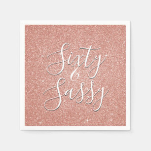60 und Sassy Birthday Rose Gold Blush Pink Glitzer Serviette