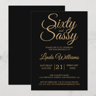60 und Sassy Black Gold 60. Geburtstagsparty Einladung
