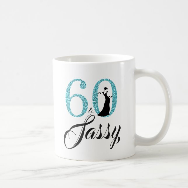 60 und Sassy blauer Glitzer-60. Geburtstag Kaffeetasse (Rechts)