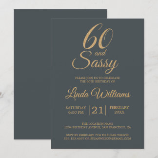 60 und Sassy Off-Black Gold 60. Geburtstagsparty Einladung