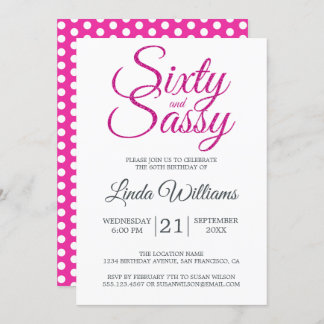 60 und Sassy Pink Glitzer 60. Geburtstagsparty Einladung
