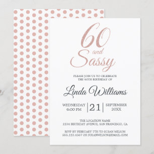 60 und Sassy Pink Glitzer 60. Geburtstagsparty Einladung