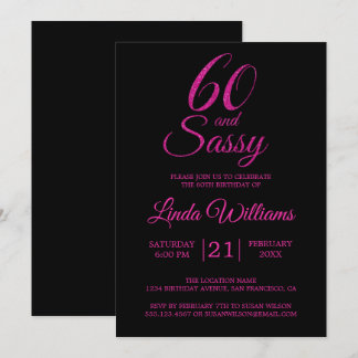 60 und Sassy rosa Glitzer-60. Geburtstags-Party Einladung