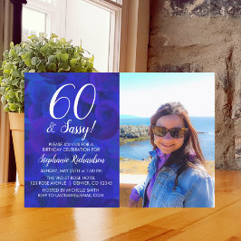 60 und Sassy Royal Blue Foto Birthday Party Einladung