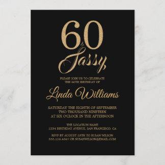 60 und Sassy schwarzes Gold60. Geburtstags-Party Einladung