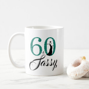 60 und Sassy Smaragdgrün-Glitzer-60. Geburtstag Kaffeetasse