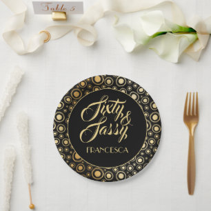 60. und schlichtes elegantes Black Gold 60. Party Pappteller