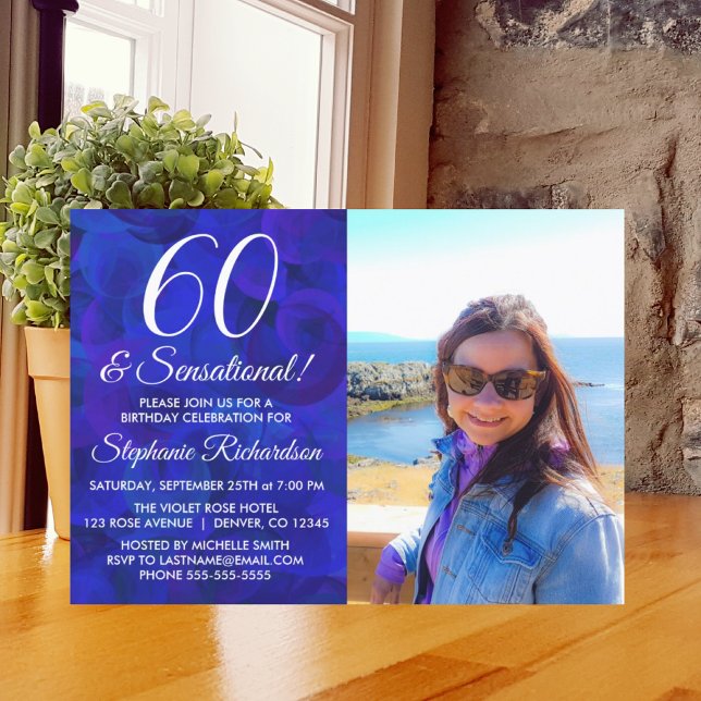 60 und Sensational Royal Blue Foto Geburtstag Einladung (Von Creator hochgeladen)