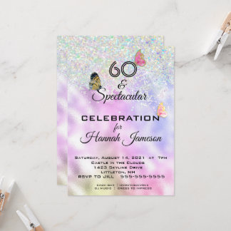 60 und spektakuläres Glittery Butterflies Party Einladung