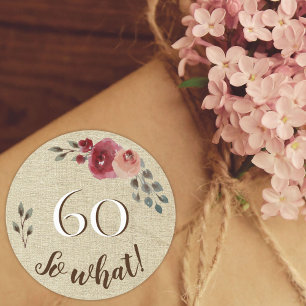 60 Was also rustikale Wasserfarbe Blume 60. Geburt Runder Aufkleber
