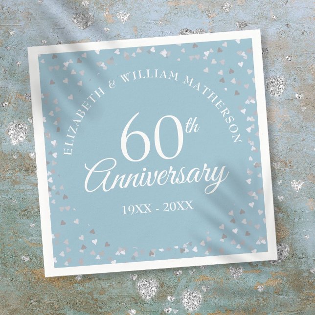 60. Wedding Diamond Jubiläum Hört Confetti Serviette (60th Wedding Diamond Anniversary Hearts Confetti Napkins)