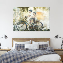 60" x 40" "Kinder auf einem Fahrrad" überdachte Le
