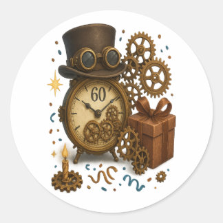 60 & zeitlos - Steampunk-Feier Runder Aufkleber