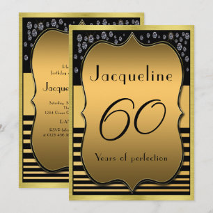 60e anniversaire Black and Gold Party Invitation