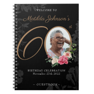 60e anniversaire Black Gold Floral Photo Livre d'o