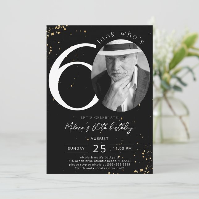 60e anniversaire Black Gold Invitation avec photo (Debout devant)