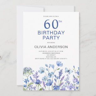 60e anniversaire Blue Floral Invitation