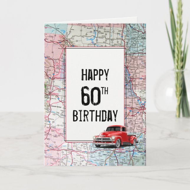 60e anniversaire Camion rouge Retro sur la carte (Devant)