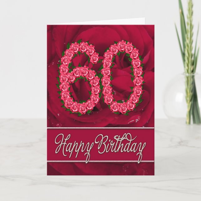 60e anniversaire carte avec rose et feuille (Devant)