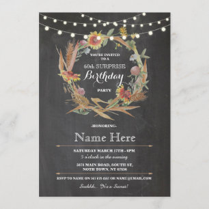 60e Anniversaire Chalk wreath Floral Invitation