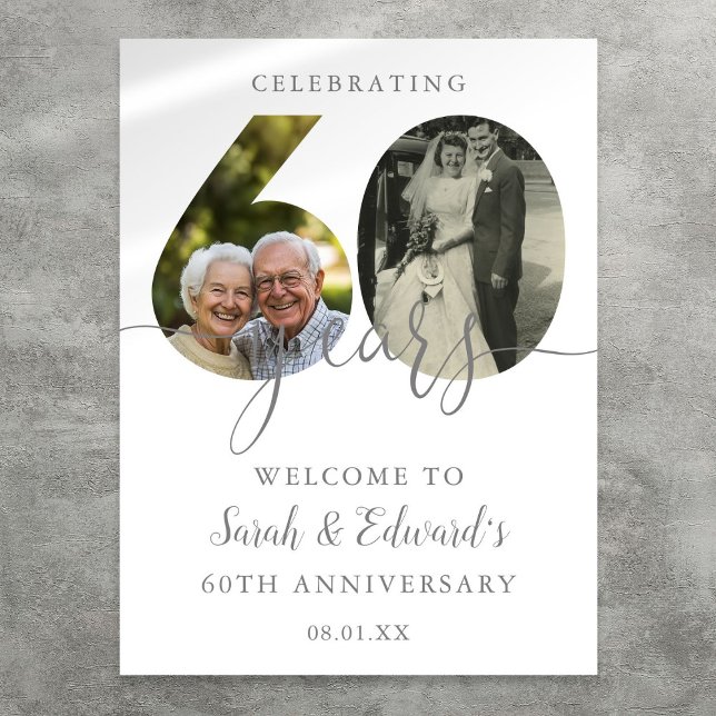 60e anniversaire du Mariage 2 Affiche de bienvenue (60th Wedding Anniversary 2 Photo Welcome Sign)