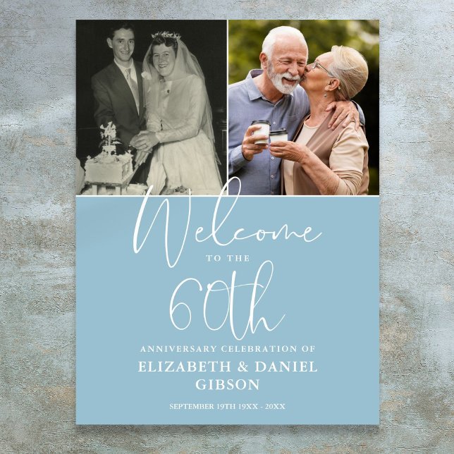 60e anniversaire du Mariage 2 Affiche de bienvenue (60th Wedding Anniversary 2 Photo Welcome Sign)